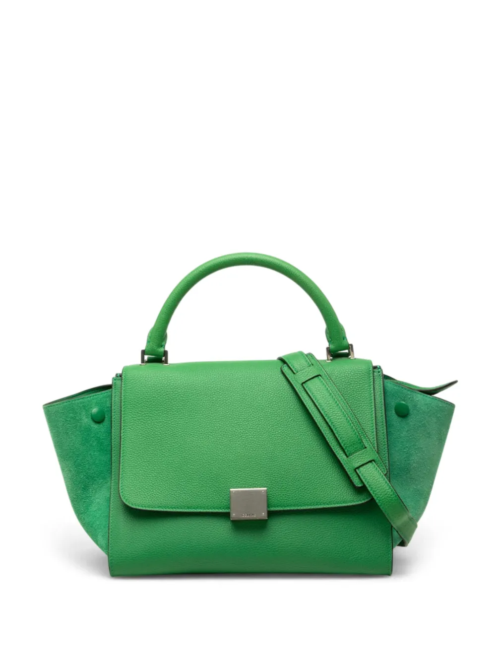 Celine Pre-Owned 2019 Small Drummed Calfskin and Suede Trapeze satchel - Verde
