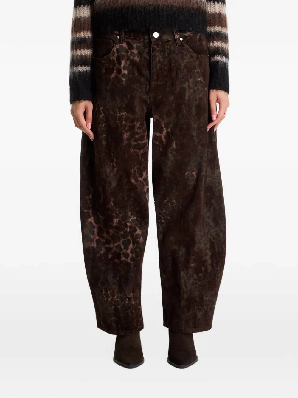 AllSaints Sadie barrel-leg leopard-print denim jeans - Marrone