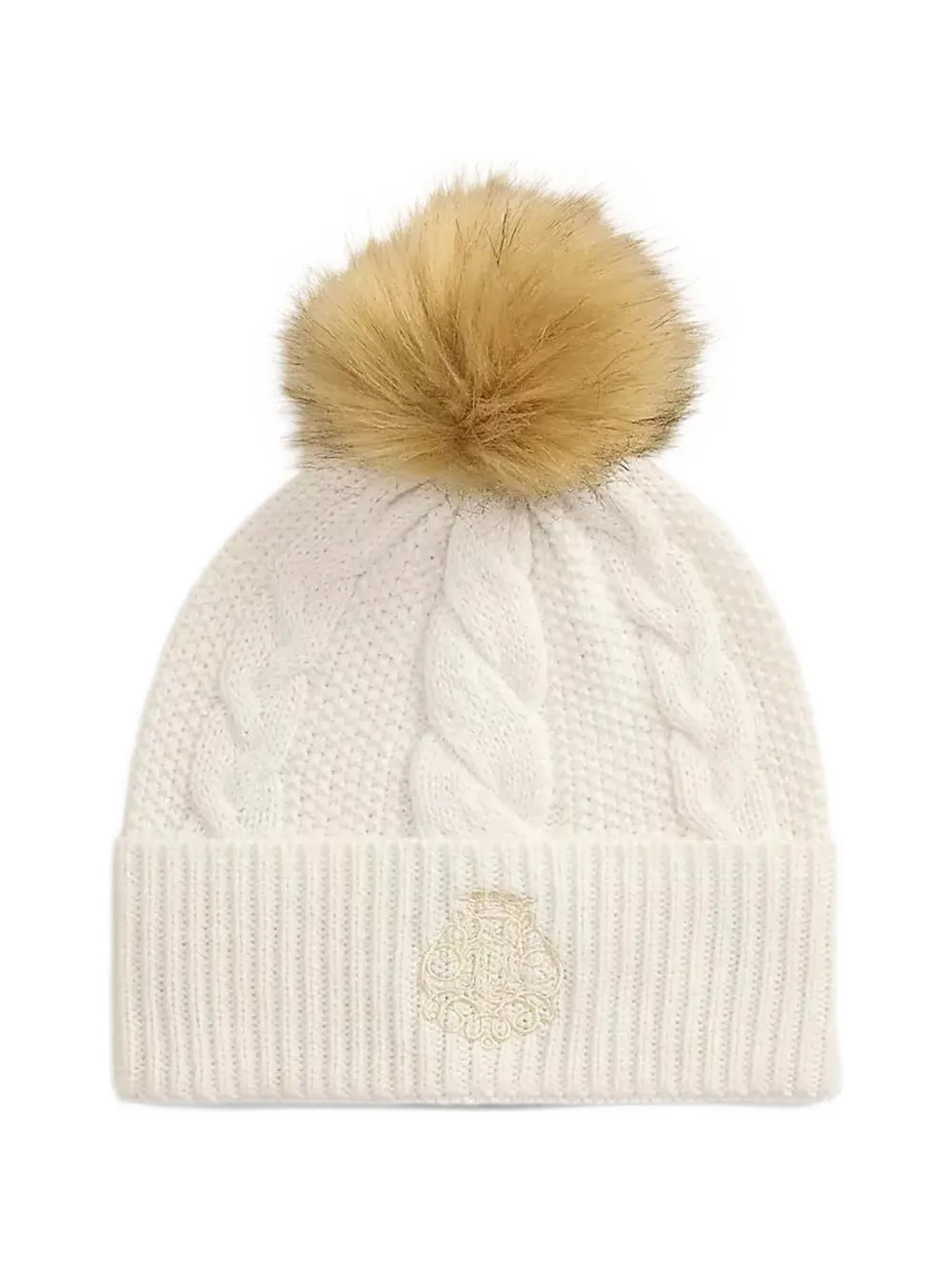 Lauren Ralph Lauren cable-knit pompom beanie hat Beige
