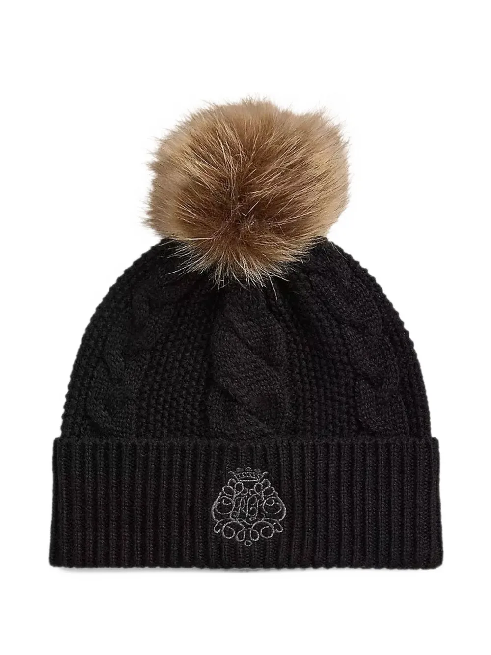 Lauren Ralph Lauren cable-knit pompom beanie hat Zwart