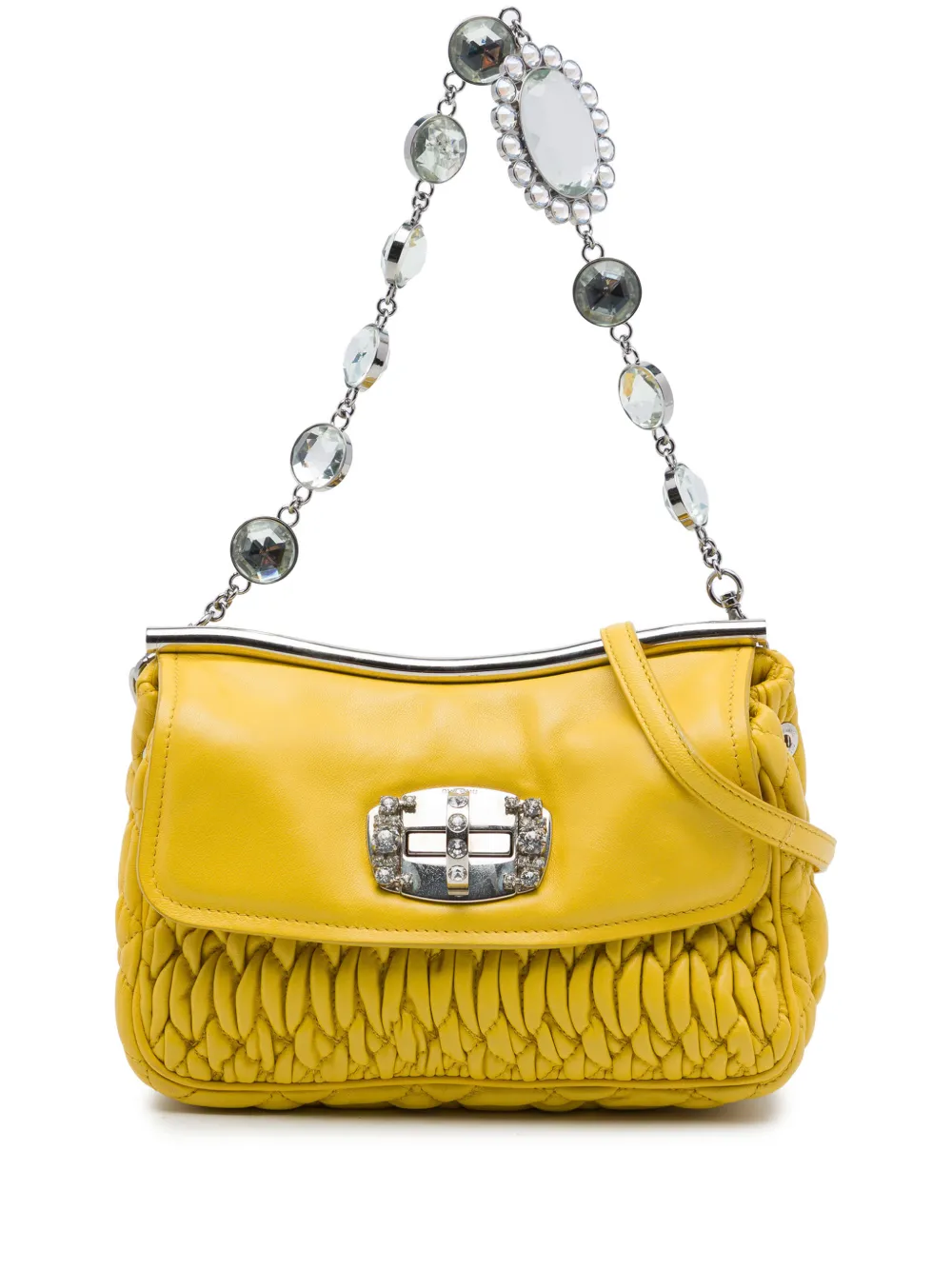 Miu Miu Pre-Owned 2010-2026 Matelasse Nappa Crystal Frame Flap satchel - Giallo