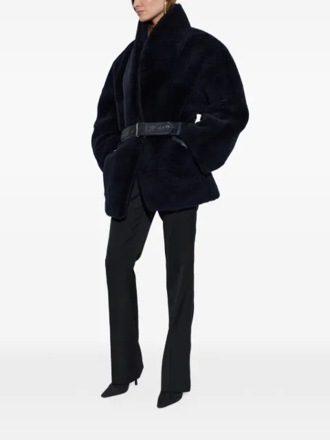 Balmain belted fur coat