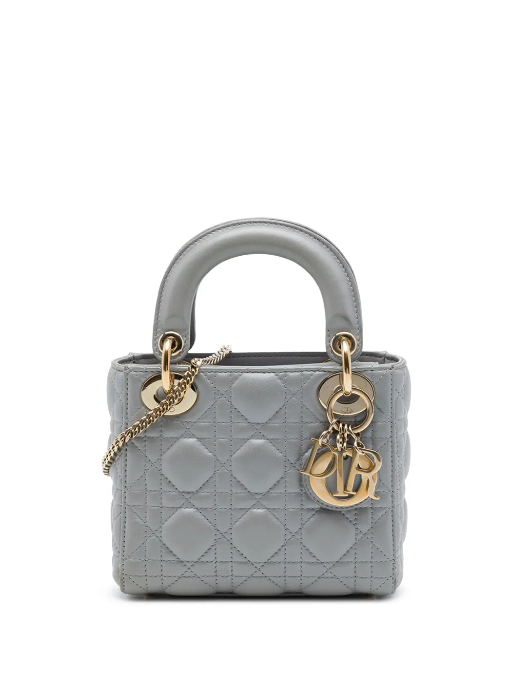 Christian Dior Pre-Owned 2017 Mini Metallic Lambskin Cannage Lady Dior satchel - Grigio
