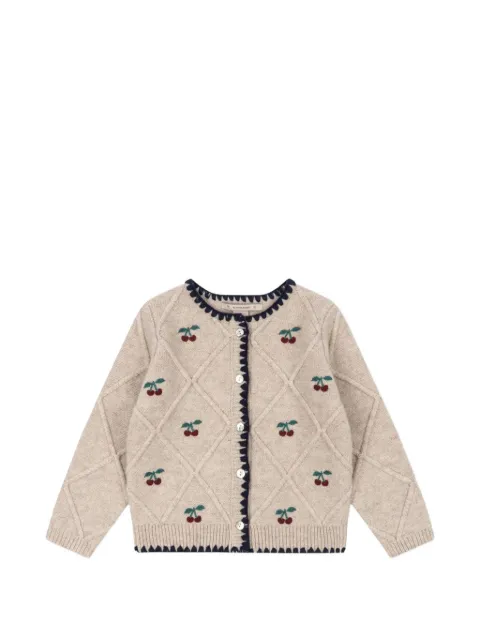 Konges Sløjd Iska cherry-embroidered diamond-knit cardigan
