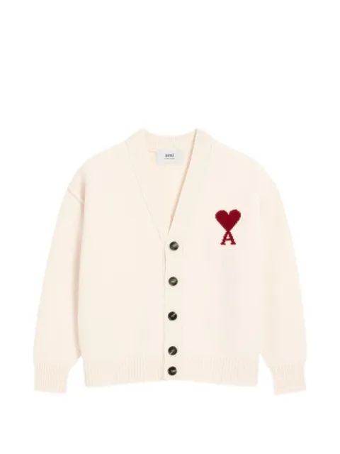 AMI Paris natural wool cardigan with Ami de Coeur