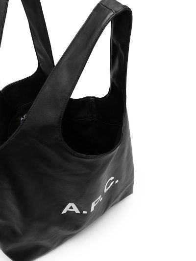 A.P.C. LOGO PRINT COTTON popular & LEATHER TOTE