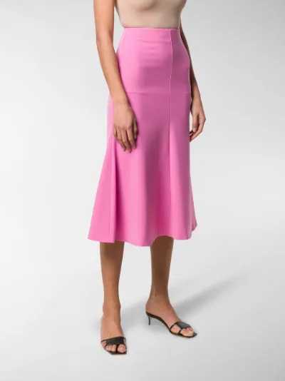 pink flared midi skirt