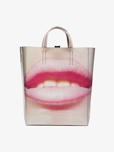 Acne Studios pink Baker large lips print PVC and leather tote | Browns