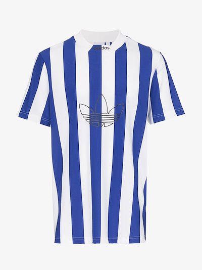 Adidas Blue And White Striped Logo T Shirt Browns