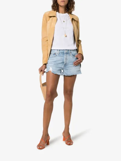 brown denim shorts