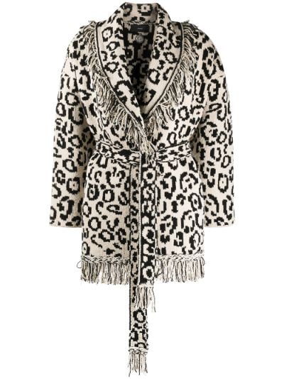 FAUX FUR ANIMAL JACQUARD KNIT CARDIGAN - Leopard