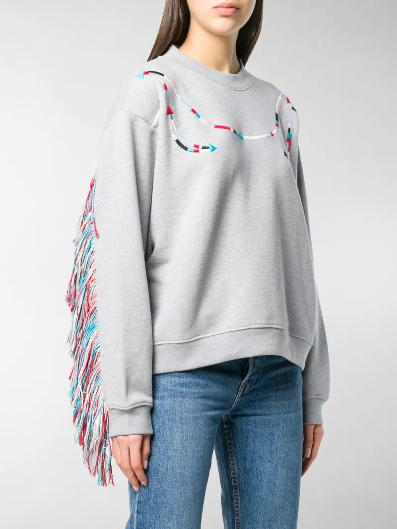 Alanui Maglione con frange sulle maniche grigio | MODES