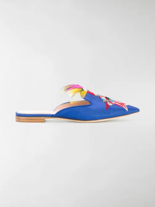 Alberta Ferretti - Mules con pappagallo ricamato