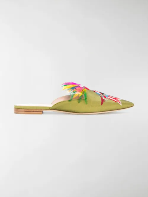 Alberta Ferretti - Mules con pappagallo ricamato