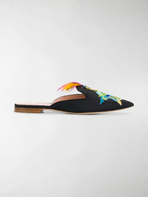 Alberta Ferretti - Mules ricamate con pappagallo