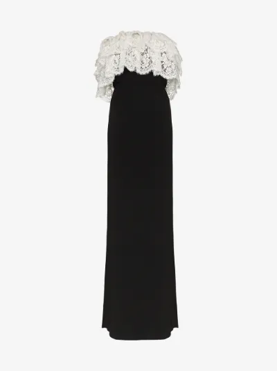 black lace ruffle detail maxi dress