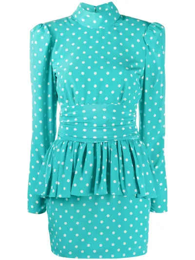 alessandra rich blue polka dot dress