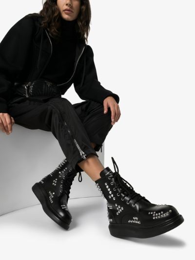 black lace up boots with studs