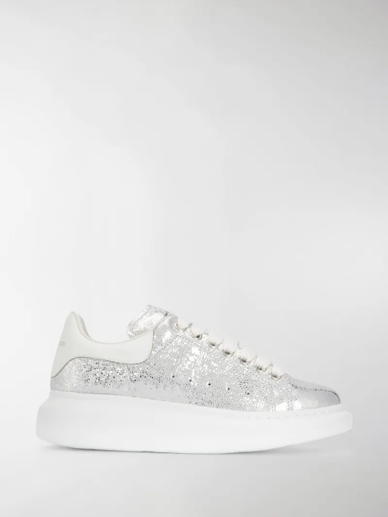Alexander McQueen crackle leather sneakers silver | MODES