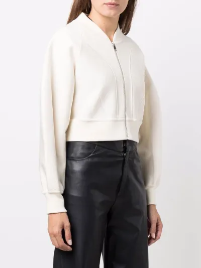 white cropped bomber jacket