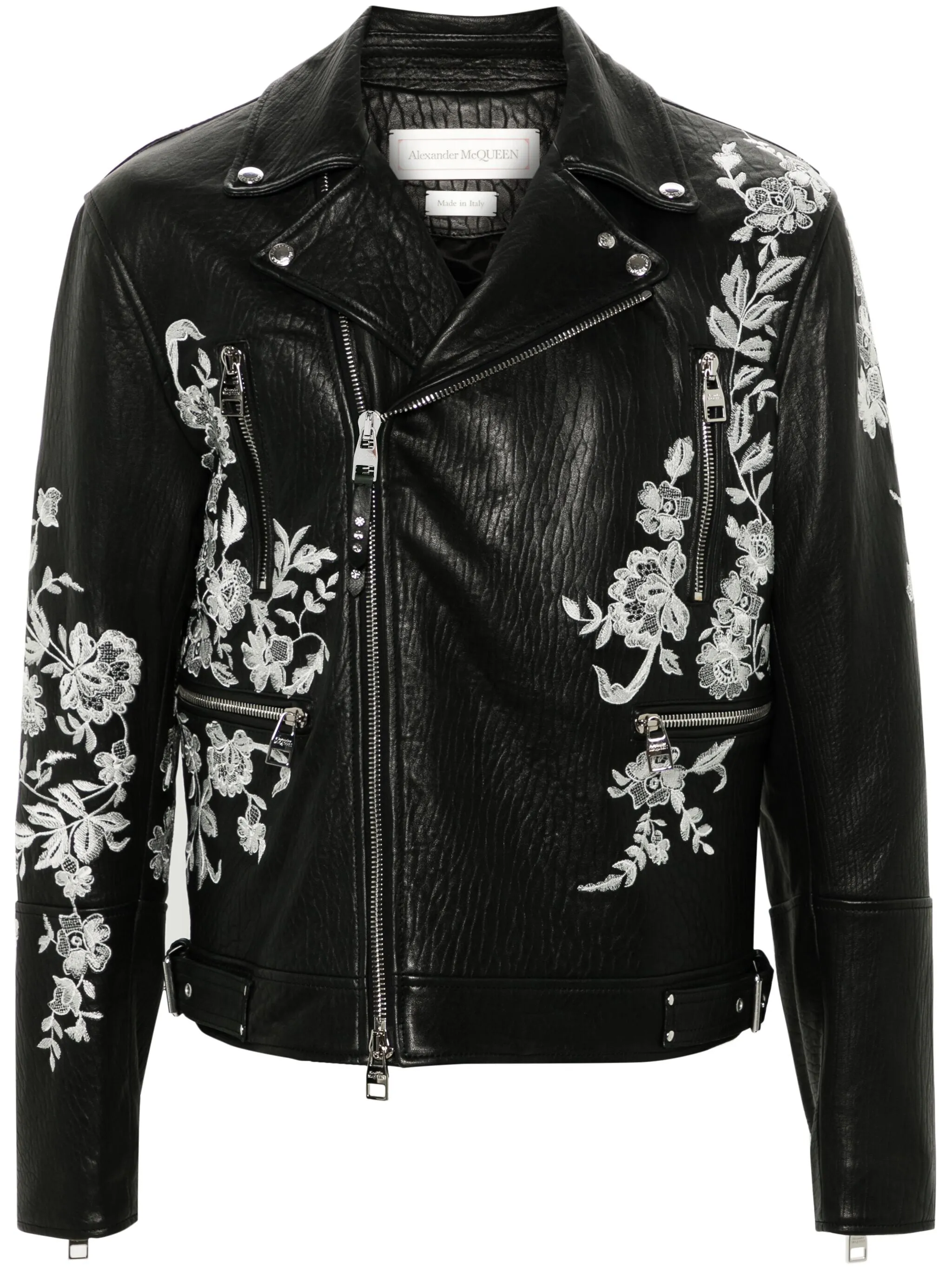 Alexander mcqueen black leather jacket online