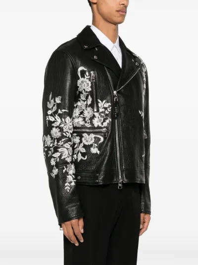 Alexander McQueen floral embroidered leather biker jacket Eraldo DE