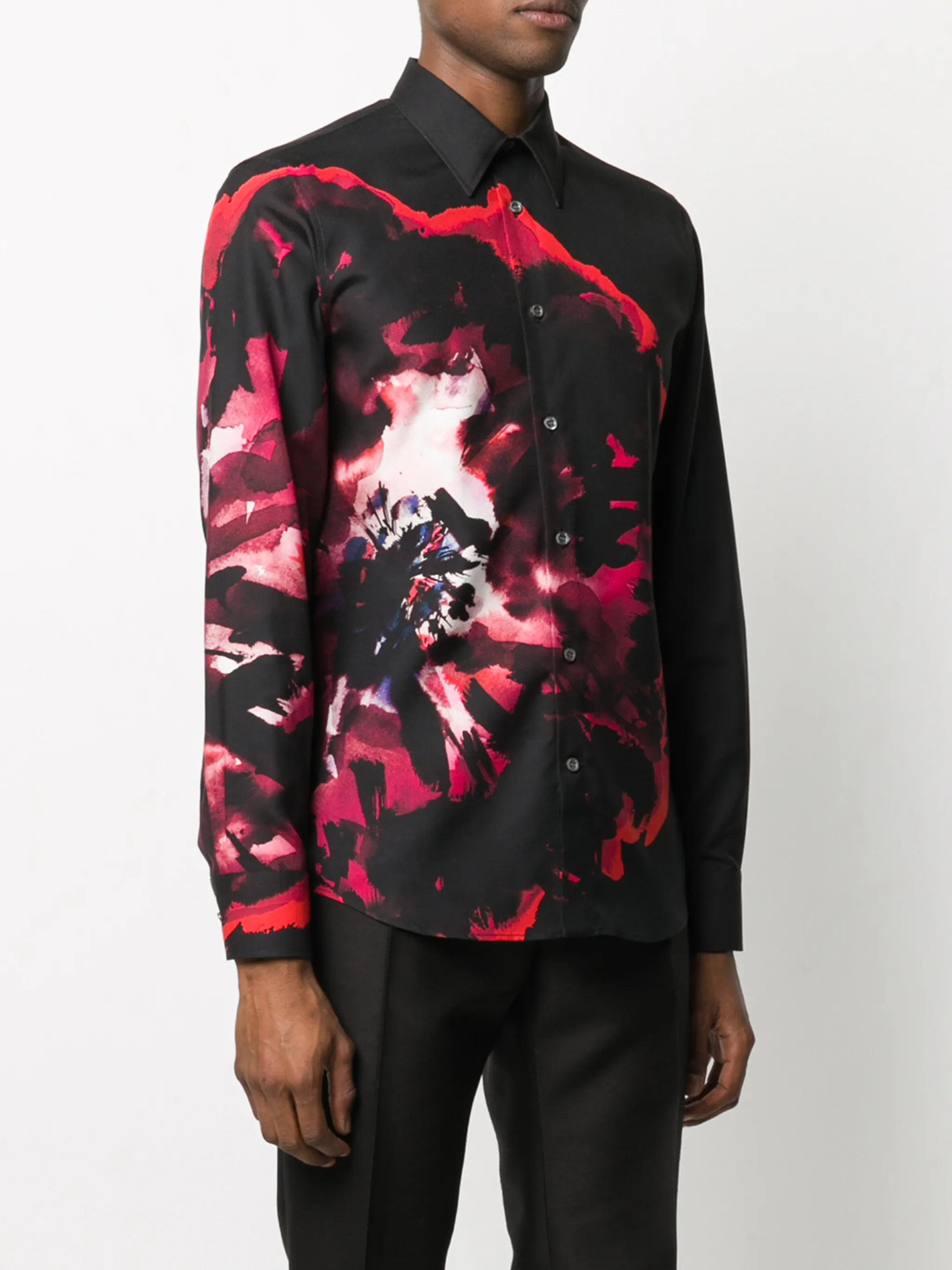 Alexander McQueen Floral Printed factory Long Sleeve Silk Shirt