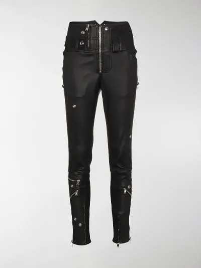 Alexander McQueen - Leather high waisted skinny trousers with zip detail
