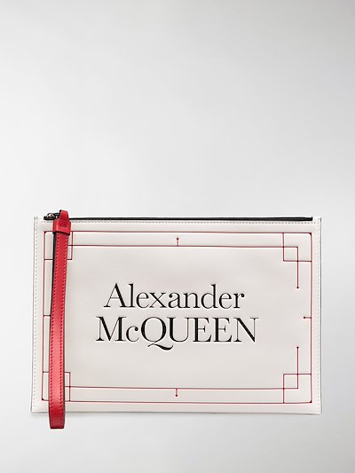 Alexander Mcqueen Logo Print Clutch Neutrals Modes