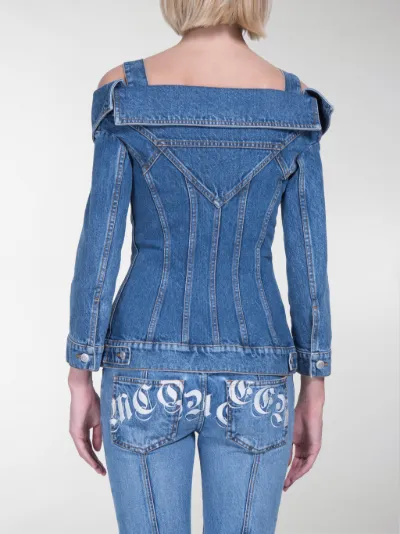 off shoulder blue jean jacket