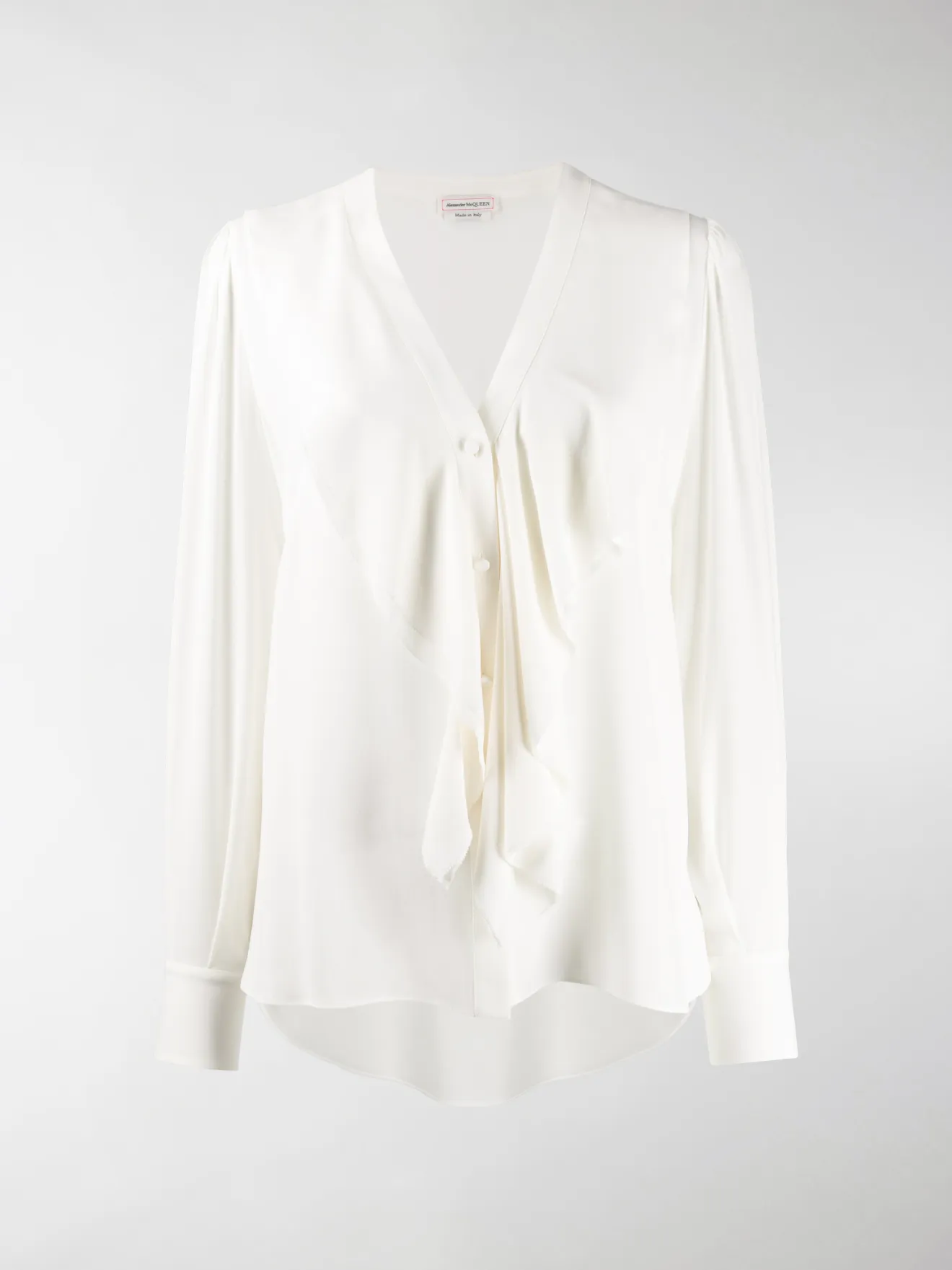 white blouse with ruffles in front