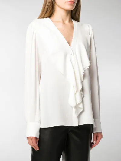 ruffle front blouse long sleeve