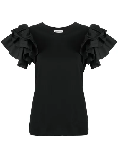 black ruffle sleeve top