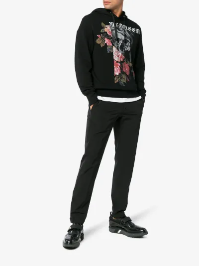 skull and rose logo print hooded sweatshirt展示图