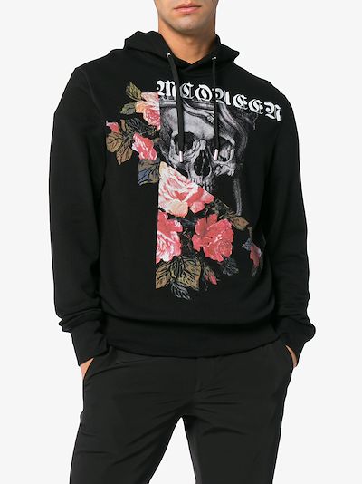 skull and rose logo print hooded sweatshirt展示图