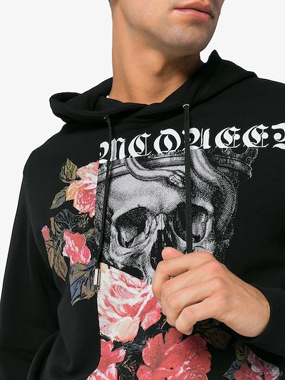 skull and rose logo print hooded sweatshirt展示图