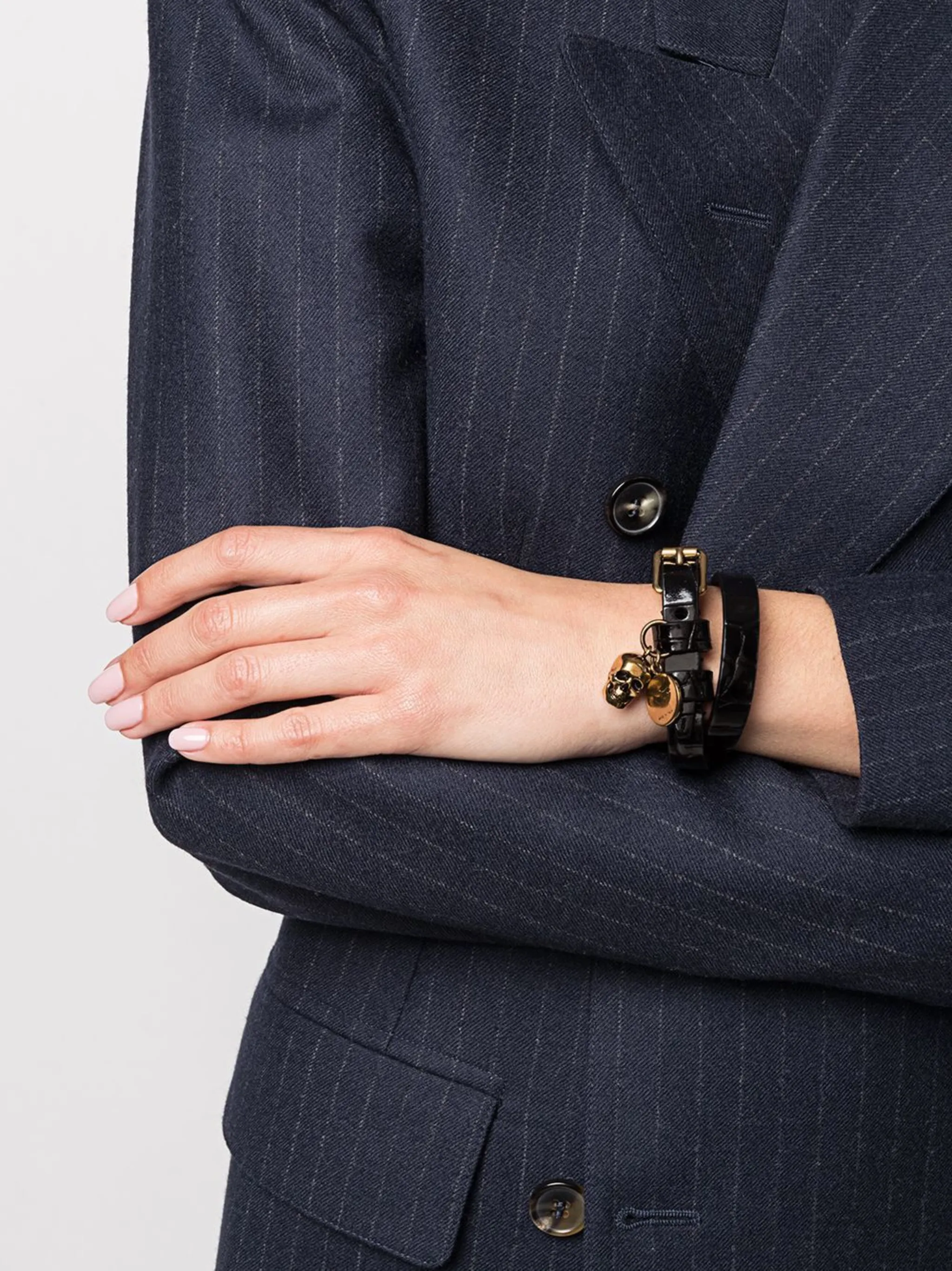 Alexander McQueen skull double-wrap leather bracelet Alexander McQueen skull double-wrap leather bracelet