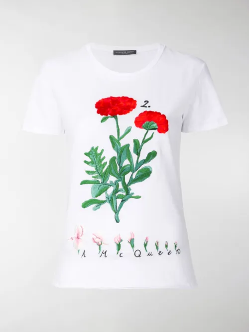 Alexander McQueen - T-shirt con ricamo floreale