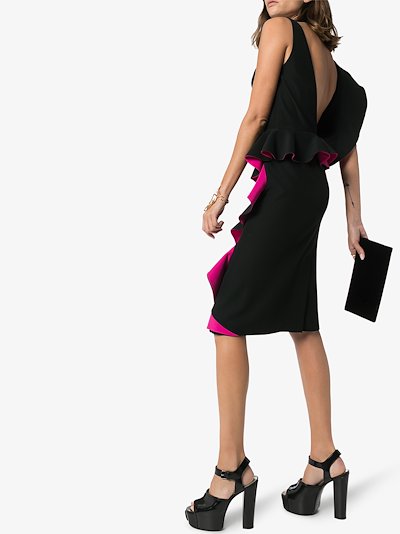 two tone ruffled pencil dress