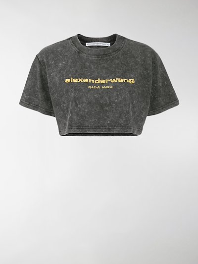 Alexander Wang Logo Embroidered Cropped T Shirt Black Modes