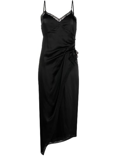 black ruched slip dress