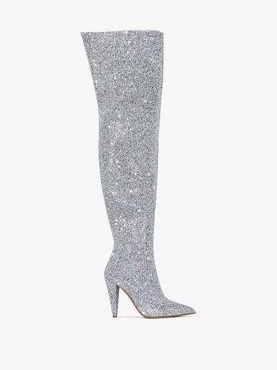 shimmer thigh high boots