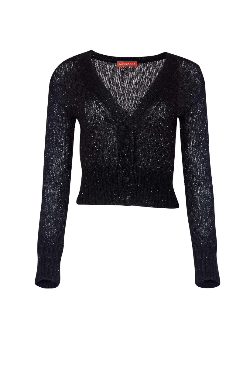 sequin black cardigan