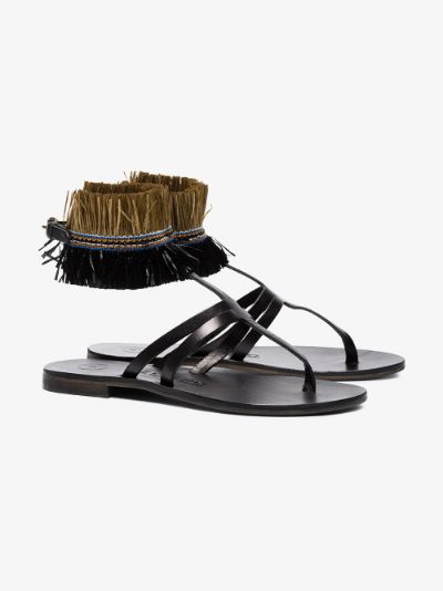 Ariana Raffia flat leather sandals展示图
