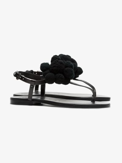 black Arjan pom pom leather sandals展示图