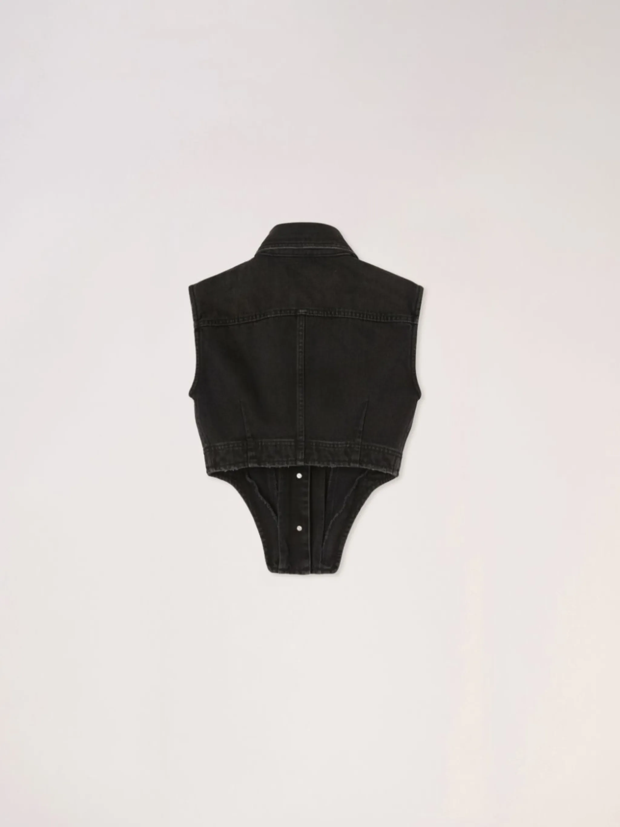 curved-hem denim top