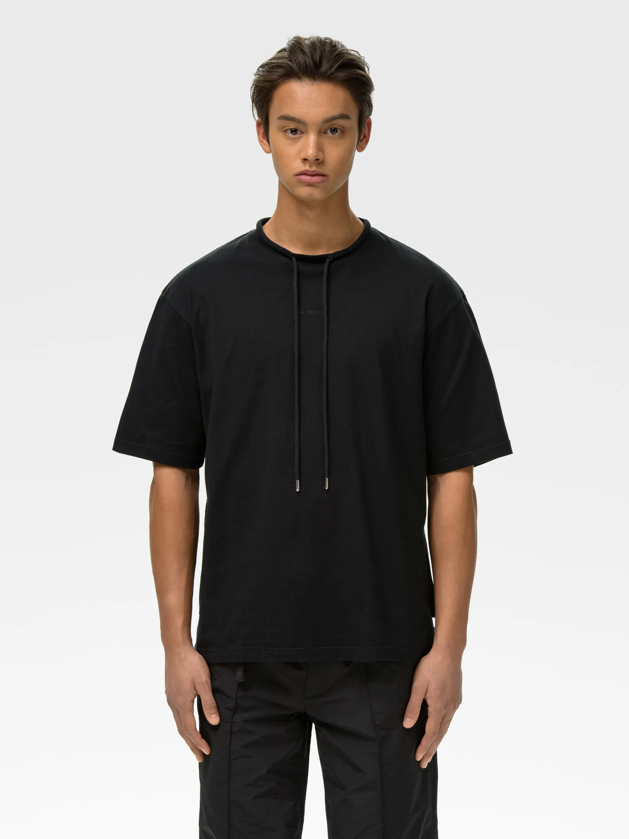 DRAWSTRING COLLAR T-SHIRT