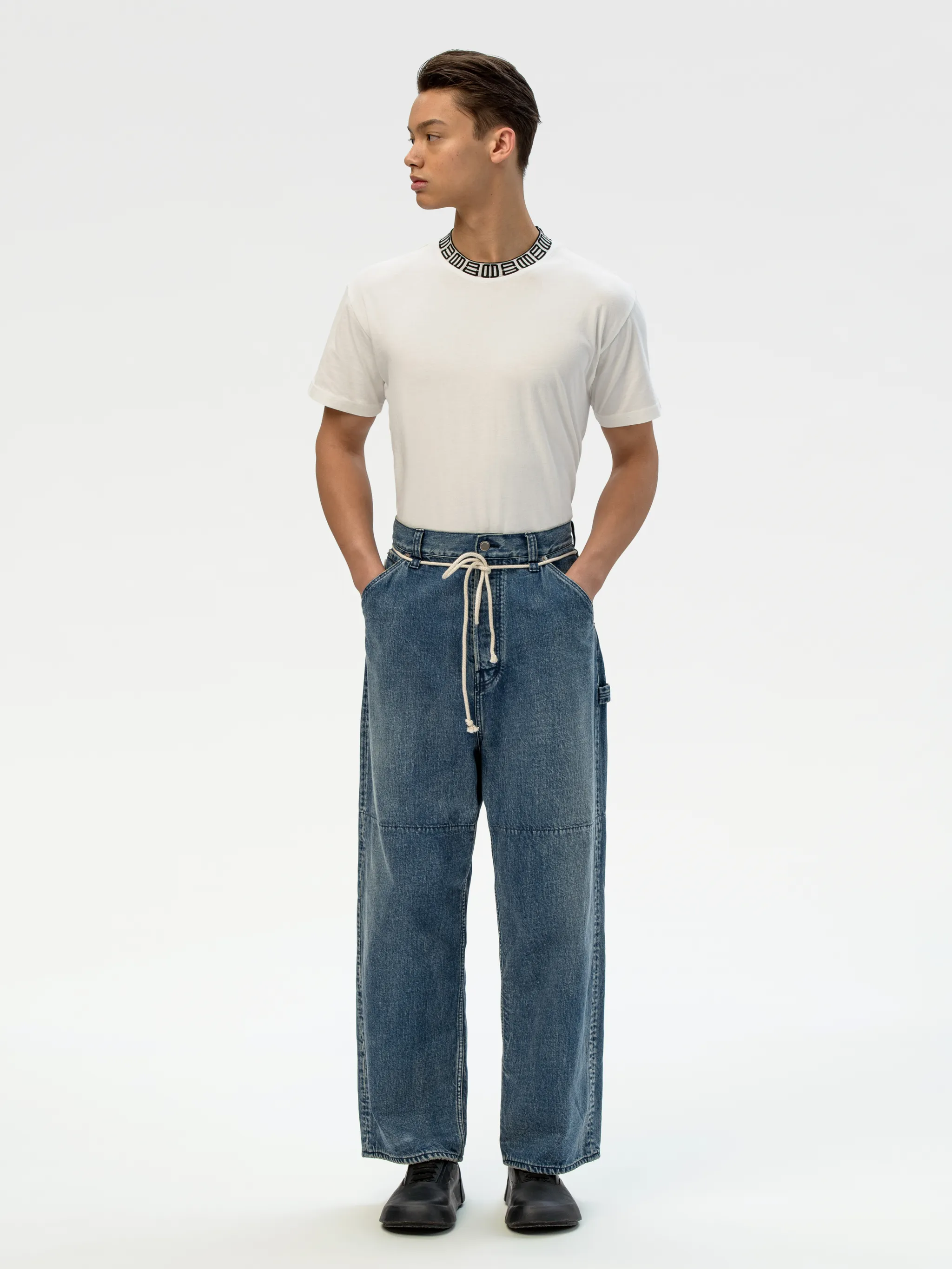 DRAWSTRING OVERSIZED DENIM PANTS