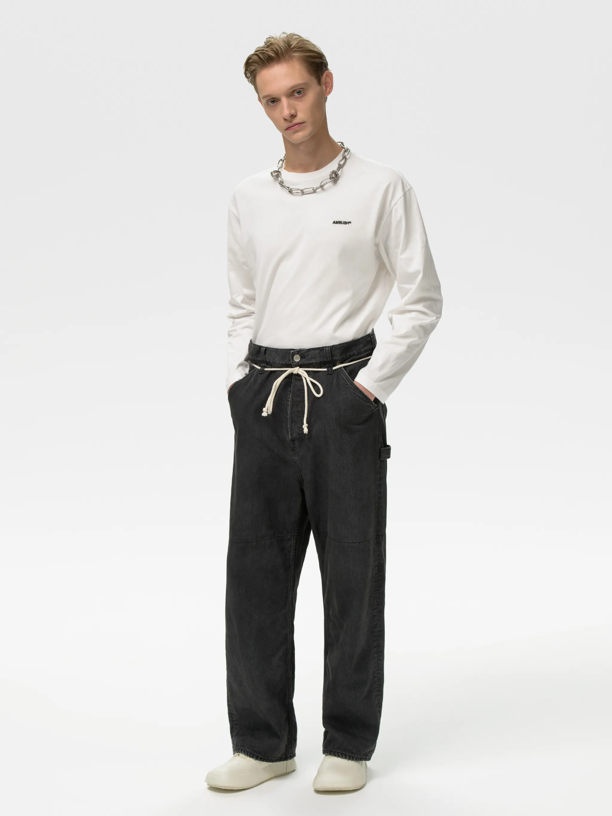DRAWSTRING OVERSIZED DENIM PANTS