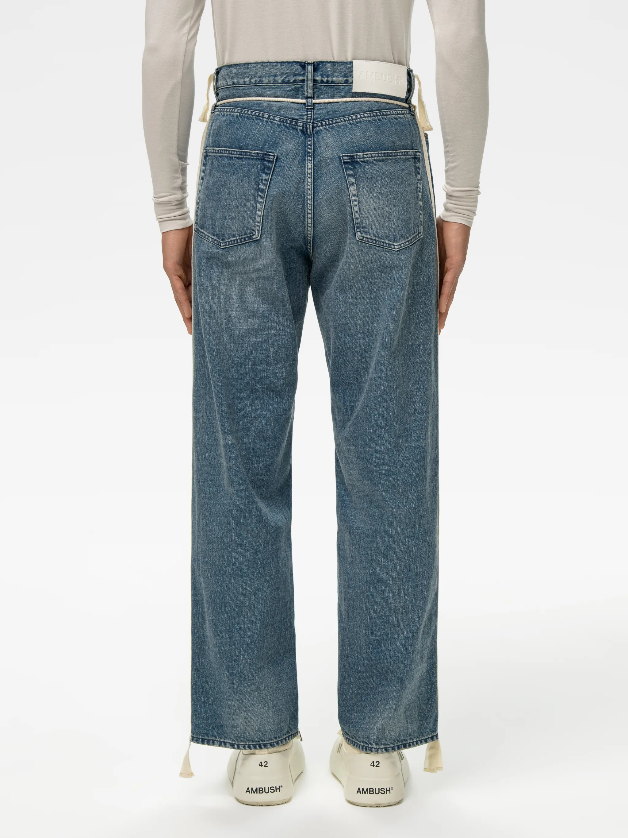 DRAWSTRING SIDE-TAPED DENIM PANTS